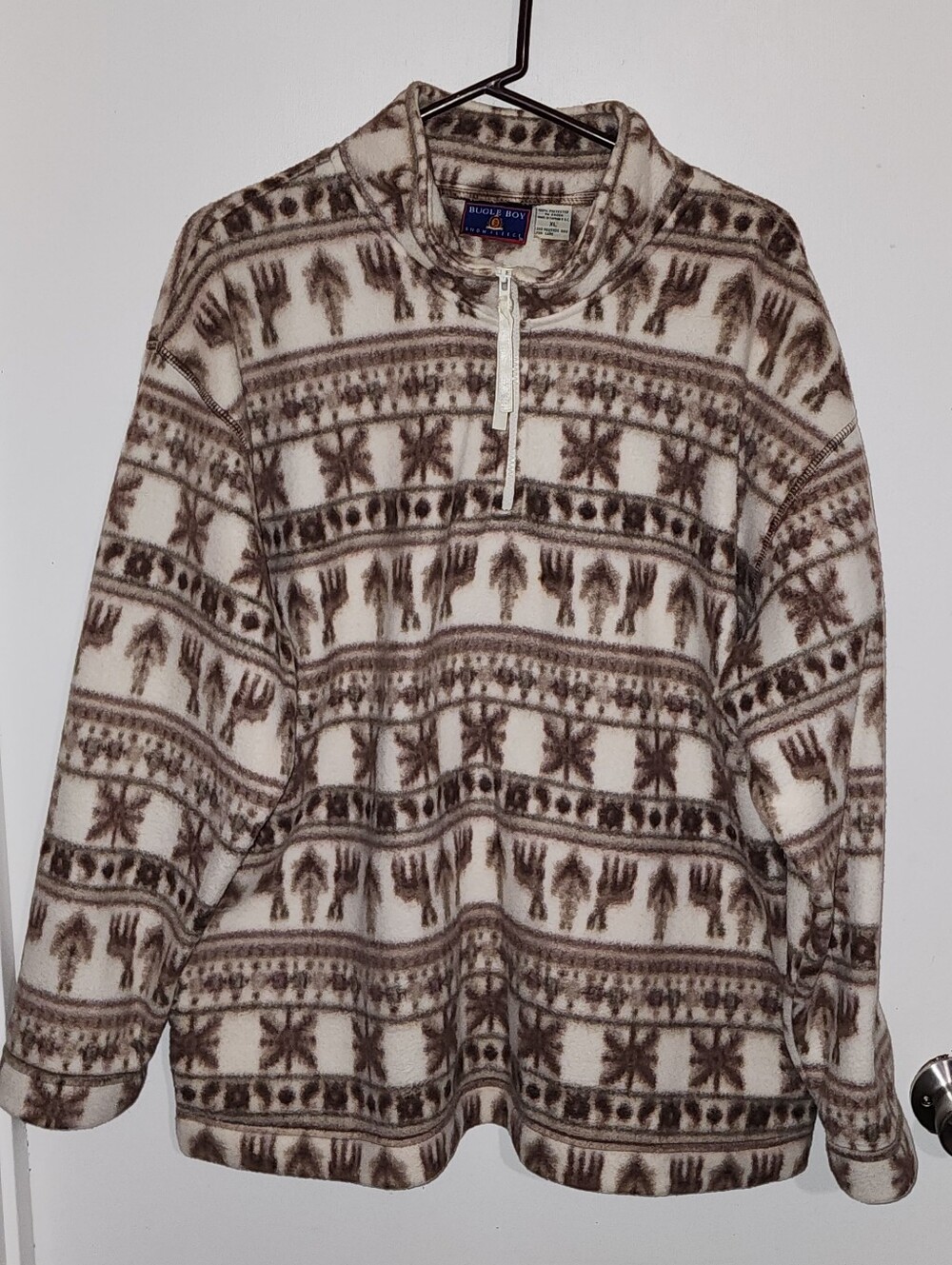Bugle Boy Vintage Quarter-zip Fleece Pullover Geometric Fair Isle Pattern